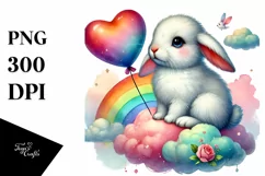 Colorful Rabbit Holding Heart PNG Product Image 1