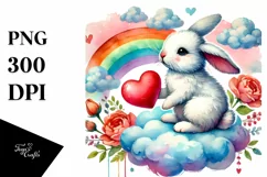 Colorful Rabbit Holding Heart PNG Product Image 1