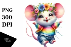 cute Baby Mouse with Floral Wreath PNG Product Image 1