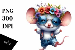 Cool Baby Mouse with Floral Wreath PNG Product Image 3