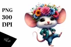 Cool Baby Mouse with Floral Wreath PNG Product Image 1
