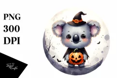 Cute Baby Koala on Halloween Moon PNG Product Image 1