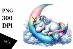 Colorful Unicorn Napping on Moon, PNG Product Image 3