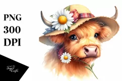 Highland Cow Sun Hat Big Eyes | Clipart Product Image 1