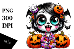 Funny Ghoul Girl with Pumpkins PNG Product Image 1
