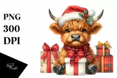 Highland Cow with Santa Hat, Transparent PNG Product Image 1