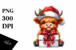 Highland Cow with Santa Hat, Transparent PNG Product Image 3
