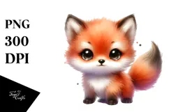 Digital Watercolor Cute Baby Fox PNG Product Image 1