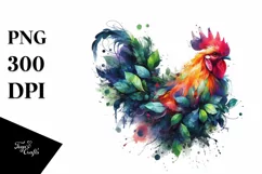 Vibrant Chicken in Abstract Frame, Watercolor PNG Product Image 3