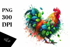 Vibrant Chicken in Abstract Frame, Watercolor PNG Product Image 1