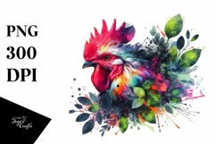 Vibrant Chicken in Abstract Frame, Watercolor PNG Product Image 3
