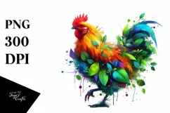 Vibrant Chicken in Abstract Frame, Watercolor PNG Product Image 1