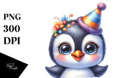 Cute Baby Penguin with Party Hat PNG Product Image 1