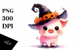 Cute Baby Pig Halloween Scene | Sublimation Clipart Product Image 1