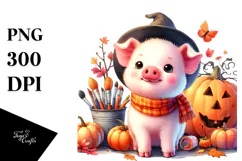 Cute Baby Pig Halloween Scene | Sublimation Clipart Product Image 1