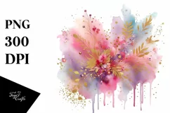 Colorful Magenta Watercolor Background with Golden Foil Product Image 1