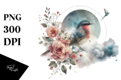 Boho Bird with Grungy Flowers, PNG Product Image 1