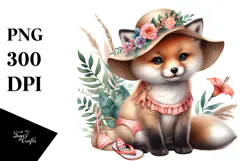 Digital Watercolor Cute Baby Fox PNG Product Image 1