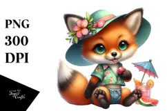 Digital Watercolor Cute Baby Fox PNG Product Image 1