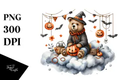 Bear Dressed for Halloween on a Cloud, High-Res PNG Product Image 1