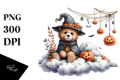 Bear Dressed for Halloween on a Cloud, High-Res PNG Product Image 1