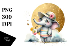 Stylish Elephant in Beachwear PNG Product Image 1