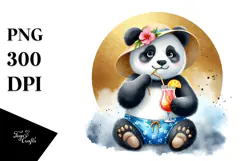 Panda in Beachwear Drinking Cocktail PNG Product Image 1