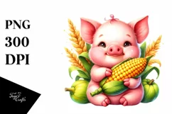 Funny Cute Baby Pig Holding Corncob | Sublimation | Clipart Product Image 1