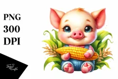 Funny Cute Baby Pig Holding Corncob | Sublimation | Clipart Product Image 3