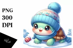 Winter Cute Baby Turtle PNG Product Image 1