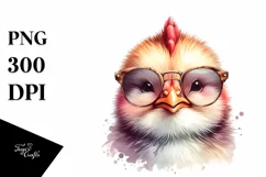 Watercolor Funny Chicken Portrait Sunglasses | Clipart Product Image 1