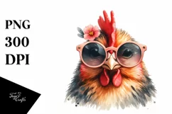 Watercolor Funny Chicken Portrait Sunglasses | Clipart Product Image 1