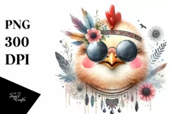 Watercolor Funny Chicken Portrait Sunglasses | Clipart Product Image 3