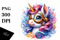 Colorful Unicorn with Scientist's Goggles, PNG Product Image 1