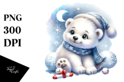 Energetic Baby Polar Bear Watercolor PNG Product Image 1
