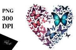 Butterfly Silhouette Heart Watercolor PNG Product Image 1