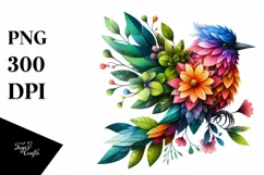 Vibrant Bird with Flowers, Watercolor PNG Product Image 1