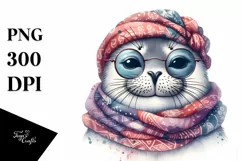 Watercolor Funny Seal Smiling Scarf | Clipart Product Image 3