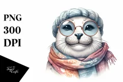 Watercolor Funny Seal Smiling Scarf | Clipart Product Image 1