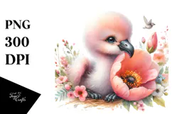 Baby Flamingo on Spring Flower PNG Product Image 1