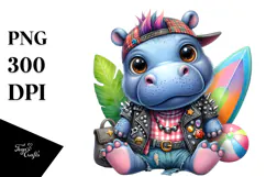 Cute Baby Hippo at the Beach PNG Product Image 1