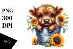 Cute Baby Highland Cow in Sunflower Field, Transparent PNG Product Image 3