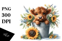 Cute Baby Highland Cow in Sunflower Field, Transparent PNG Product Image 1