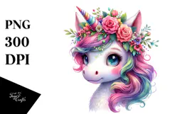 Cute Unicorn Floral Wreath PNG Product Image 1