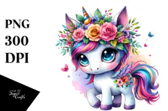 Cute Unicorn Floral Wreath PNG Product Image 1
