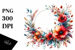 Colorful Red Flowers Floral Frame PNG Product Image 1
