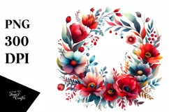 Colorful Red Flowers Floral Frame PNG Product Image 3