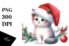 Cute Cat with Santa Hat, Transparent PNG Product Image 1