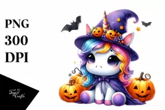 Vibrant Drawing of Baby Unicorn Dressed for Halloween Product Image 1