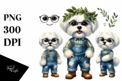 Watercolor Maltese Farm Jeans Contempt | Clipart Product Image 3